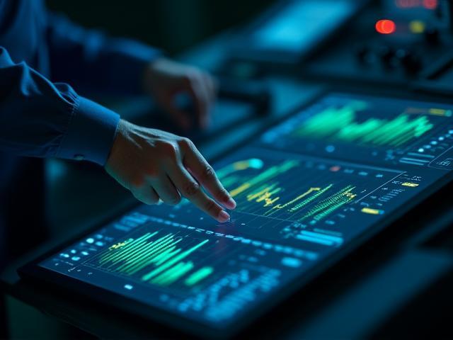 Technicus analyseert energiestromen op een modern dashboard