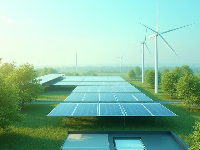 Duurzame energie-installaties met groene accenten en moderne technologie